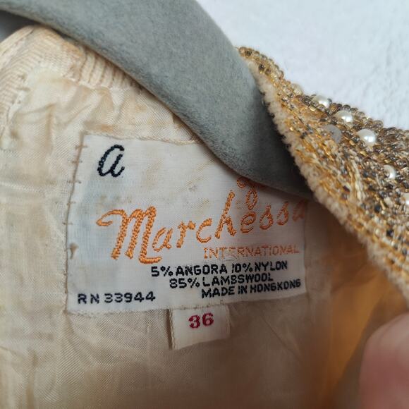 Vintage 1960s Marchessa Beaded Tank Top Womens Small 36 Cream Wool Angora FLAWED - Picture 5 of 10